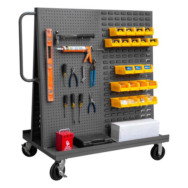 A-Frame Truck, Double Sided, 1/2 Pegboard & 1/2 Louvered Panels, Gray, 30 x 54-1/2 x 57