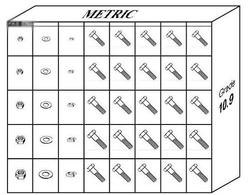 Assortment Metric - Large Size Hex Head Cap Screws - 40 Hole Bin