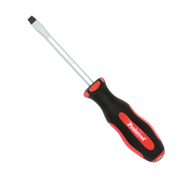 PROFERRED GO-THRU SCREWDRIVER - 1/4" (Slotted)x4" Red PP & Black TPV Handle