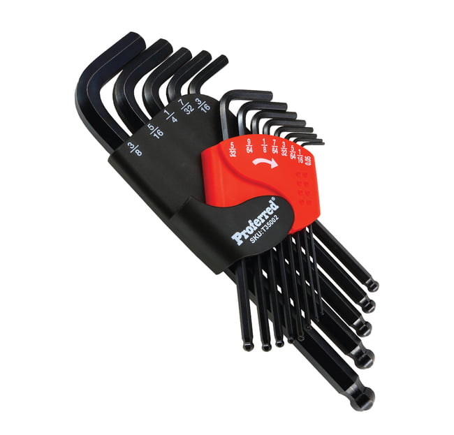 PROFERRED LONG ARM BALL POINT HEX KEY SET - 12 PIECE (METRIC 1.5MM-10MM) Metric BLACK FINISH