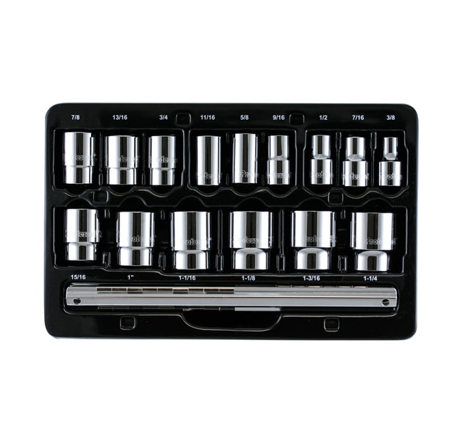 PROFERRED 1/2" DRIVE STANDARD METRIC SOCKET SET - 15 PIECE 12 POINT STANDARD Metric