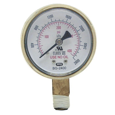 Replacement Gauge, 2 in, 4,000 psi, Brass, 1/4 in NPT