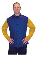 Blue Jacket with Leather Sleeves, Flame Retardant, 30" Length