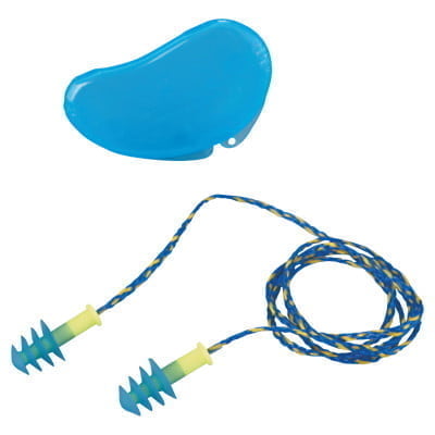 Fusion Multiple-Use Earplugs, Molded, Blue/Yellow, Corded - 100 Pairs