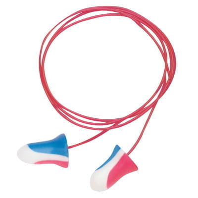 Max Disposable Earplugs, Foam, Blue/Red/White, Corded - 100 Pairs