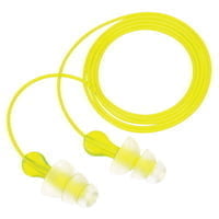 Tri-Flange Earplugs, Elastomeric Polymer, Clear, Corded, 100 Pairs