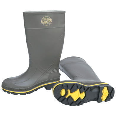 Pro Knee-Length PVC Boot with Steel Toe, Size 9, 15 in H, Gray/Yellow/Black