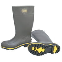 Pro Knee-Length PVC Boot with Steel Toe, Size 10, 15 in H, Gray/Yellow/Black