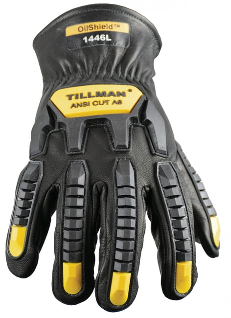 Black Oil Shield Driver Gloves - Top Grain Goatskin, ANSI A6 Cut Protection with Para-Aramid Lining, Impact Design