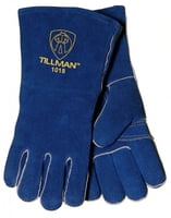 Blue Welding Gloves, Cowhide, 14" Length, Cotton/Foam Lined