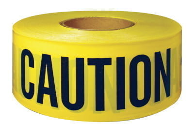 Barricade Tape, 3 in x 300 ft, Yellow, Caution