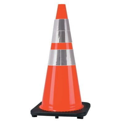 PVC Traffic Cones. 28 in, 6 in 4 in Reflective Collar, PVC, Orange/Black