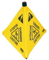 Safety Signs Floor Pop-Up Safety Cones, Caution (Multi-Lingual)/Wet Floor Symbol, Yellow, 20"