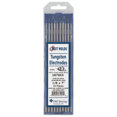 E3 Tungsten Electrodes, 1/8 in Dia., 7 in Long